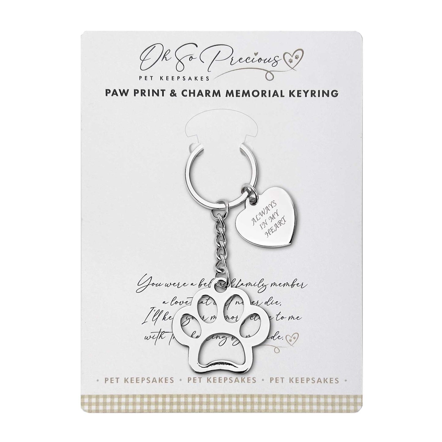 Always In My Heart Charm Paw Memorial Keyring