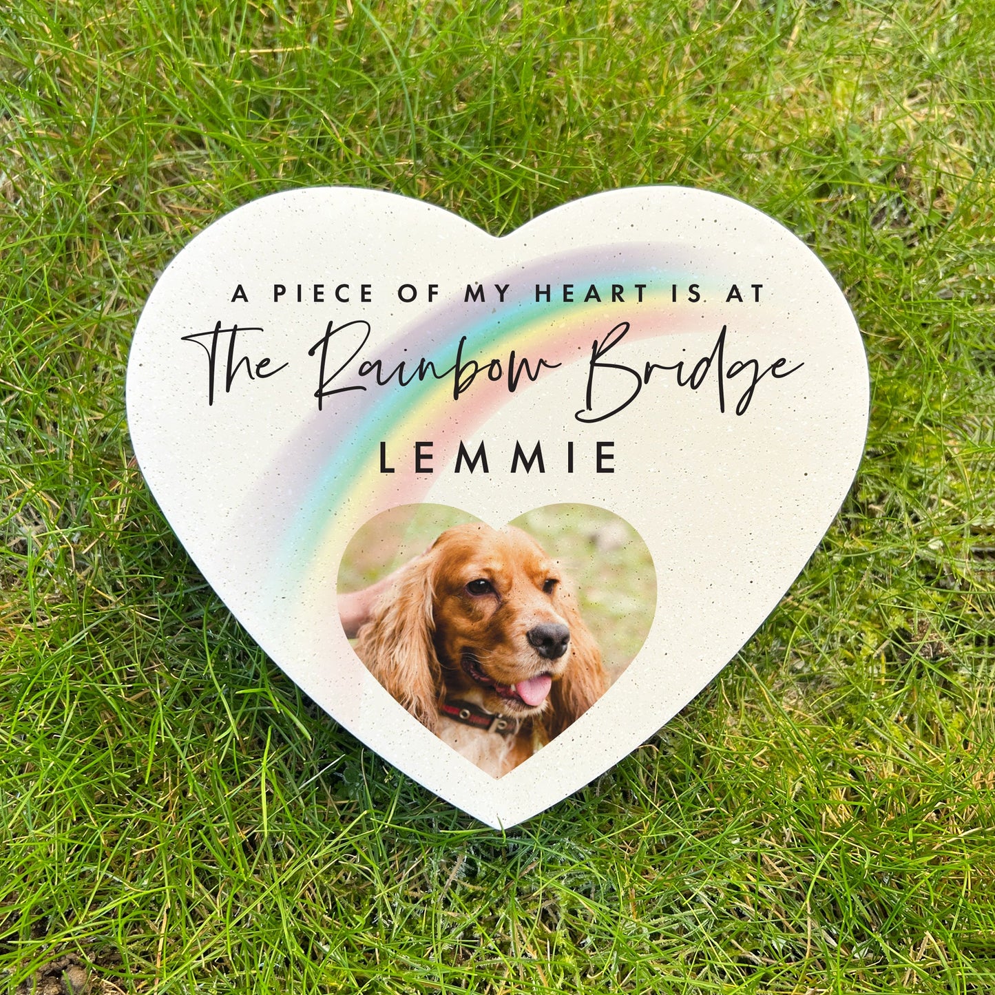 Personalised Pet Rainbow Bridge Photo Resin Heart Grave Marker