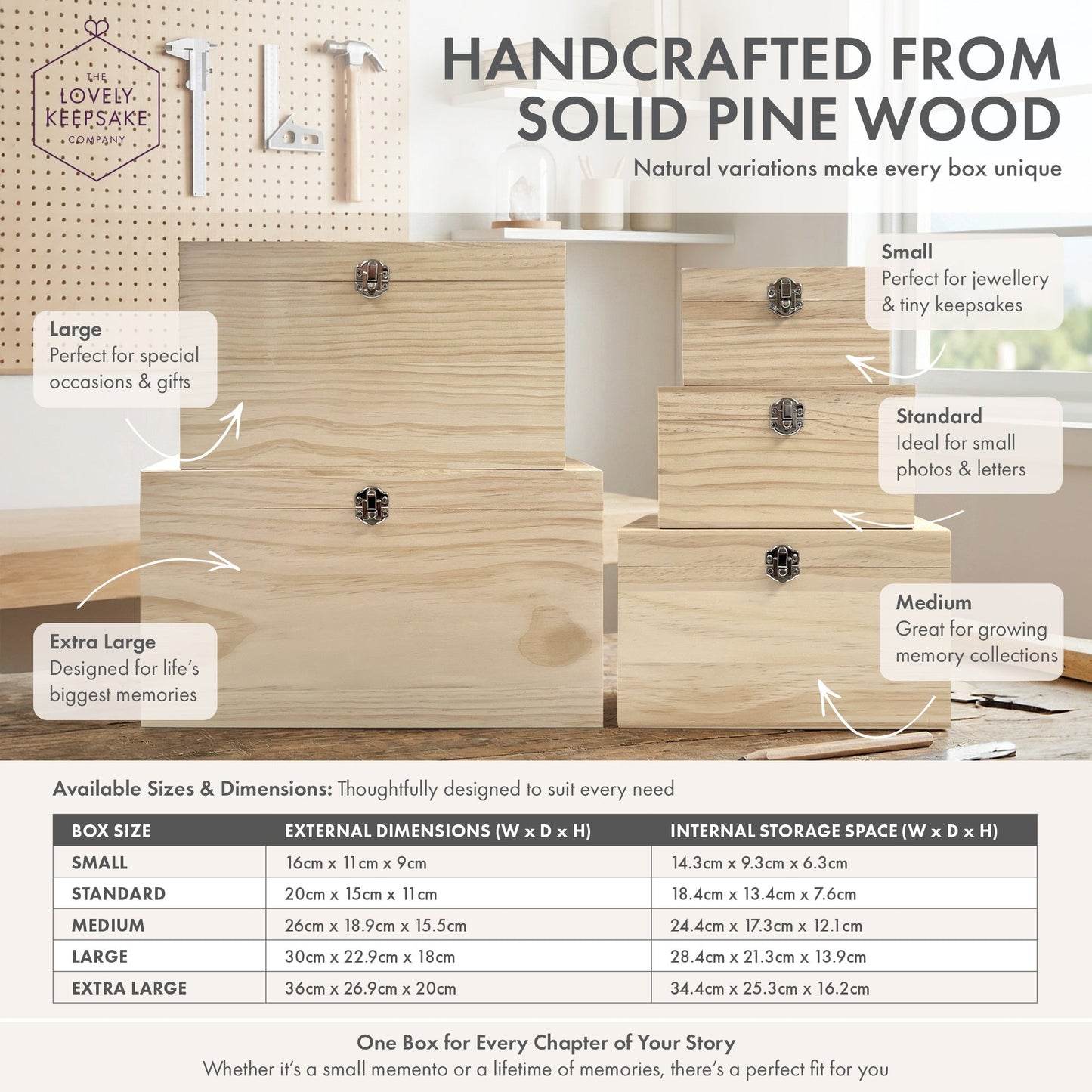 Personalised Paw Prints Pine Wooden Pet Memorial Photo Memory Box - 5 Sizes (16cm | 20cm | 26cm | 30cm | 36cm)