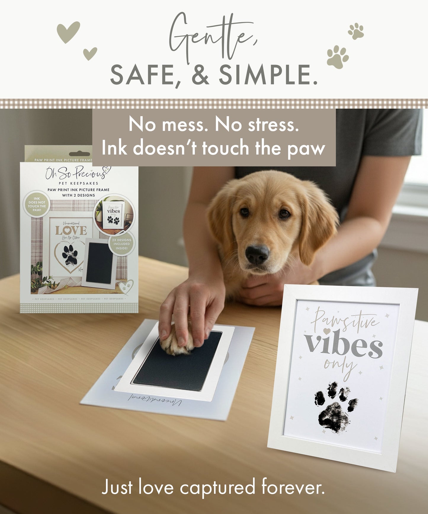 Paw Print Ink Picture Frame With 2 Designs + Ink Pad - Oh So Precious