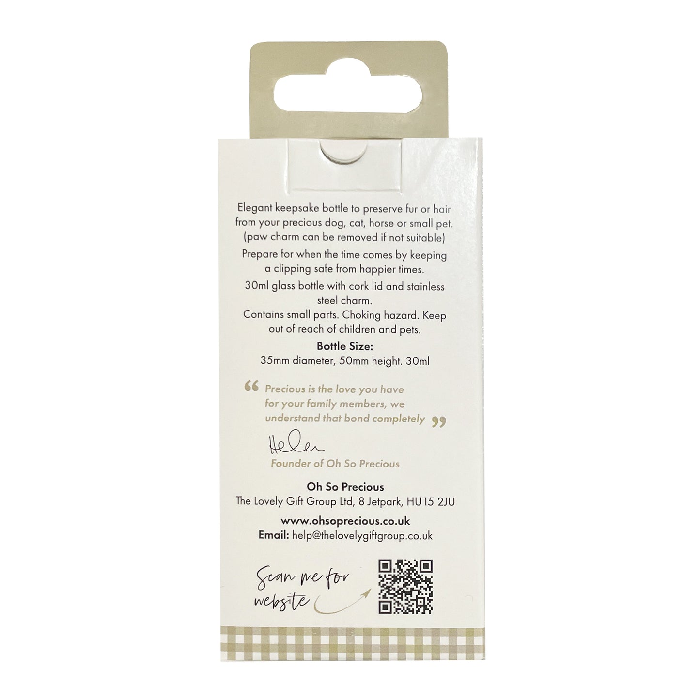 Pet Fur, Hair & Ashes Keepsake Bottle - Oh So Precious
