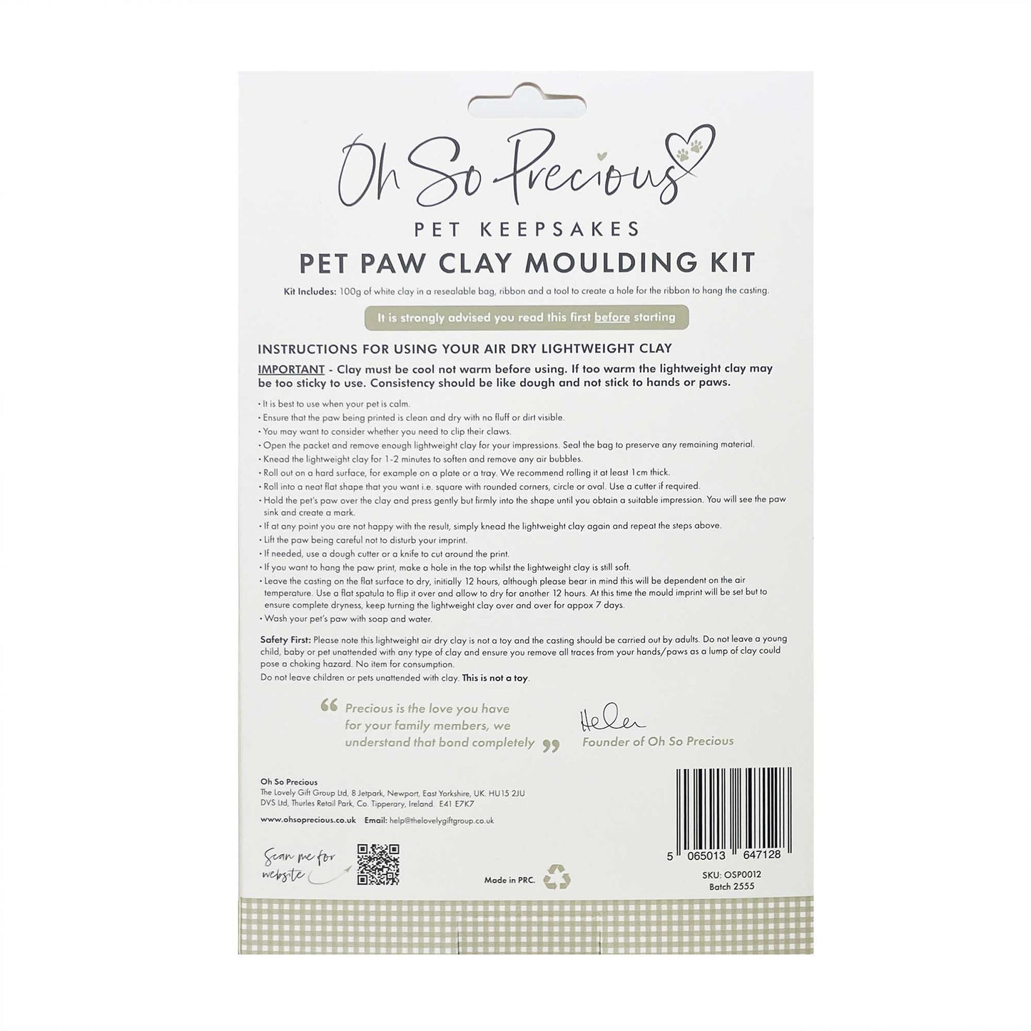 Clay Pet Paw Impression Moulding Kit - Oh So Precious