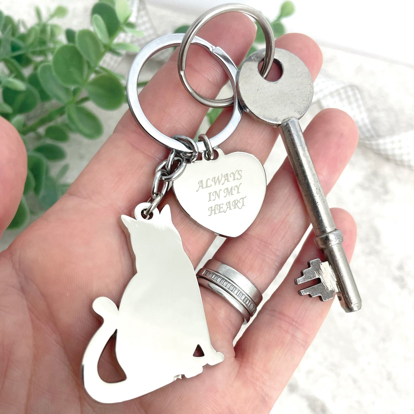 Always In My Heart Charm Cat Memorial Keyring - Oh So Precious