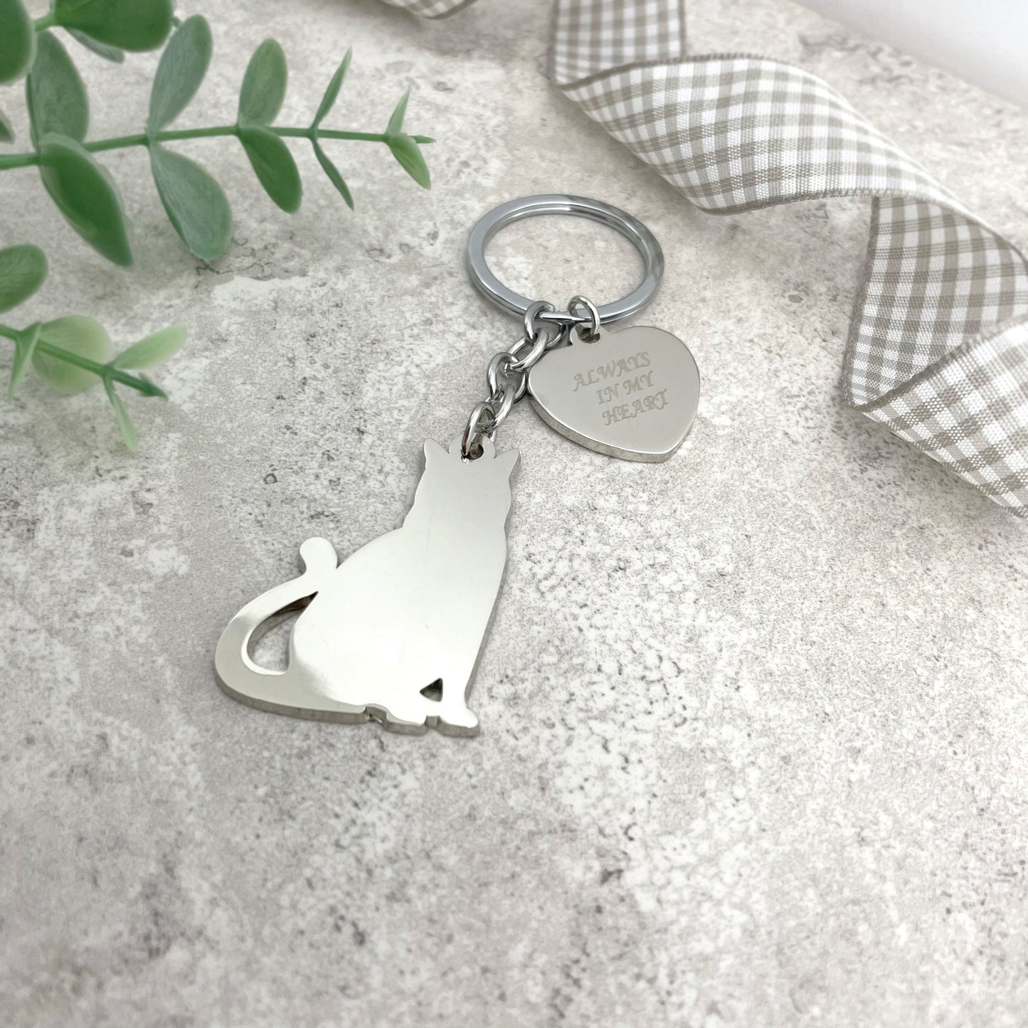 Always In My Heart Charm Cat Memorial Keyring - Oh So Precious