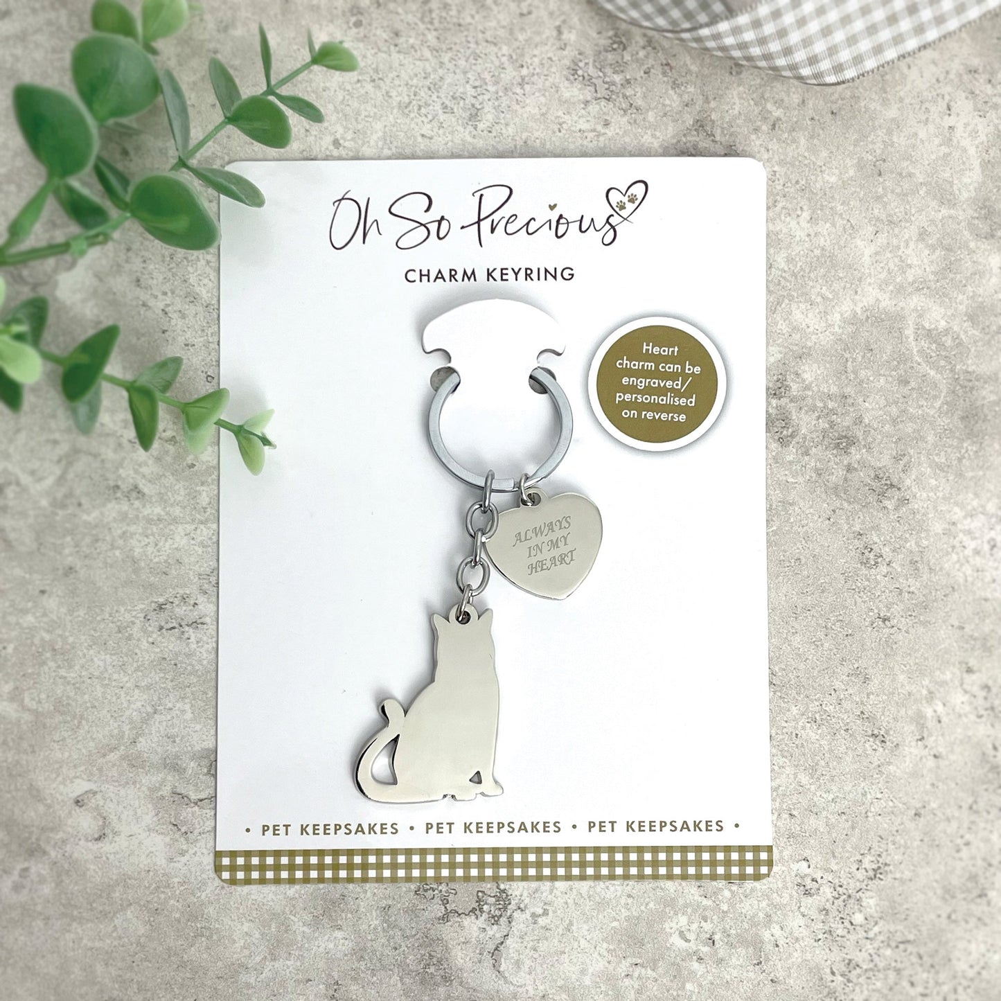 Always In My Heart Charm Cat Memorial Keyring - Oh So Precious