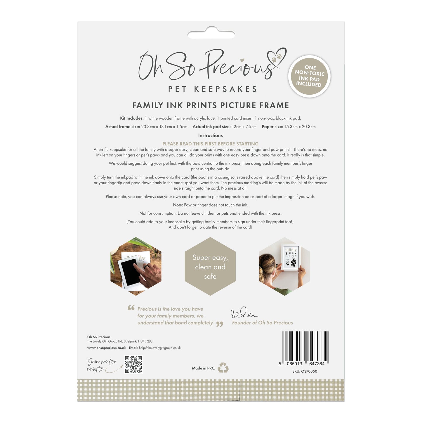 Framed Family Finger/Paw Print Frame With Ink Kit - Oh So Precious