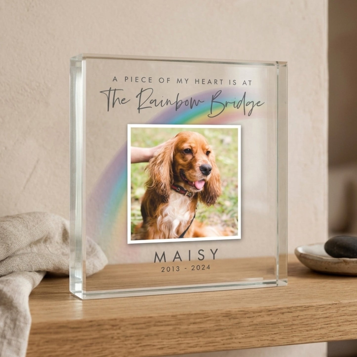Personalised Pet Memorial Rainbow Bridge Photo Crystal Token