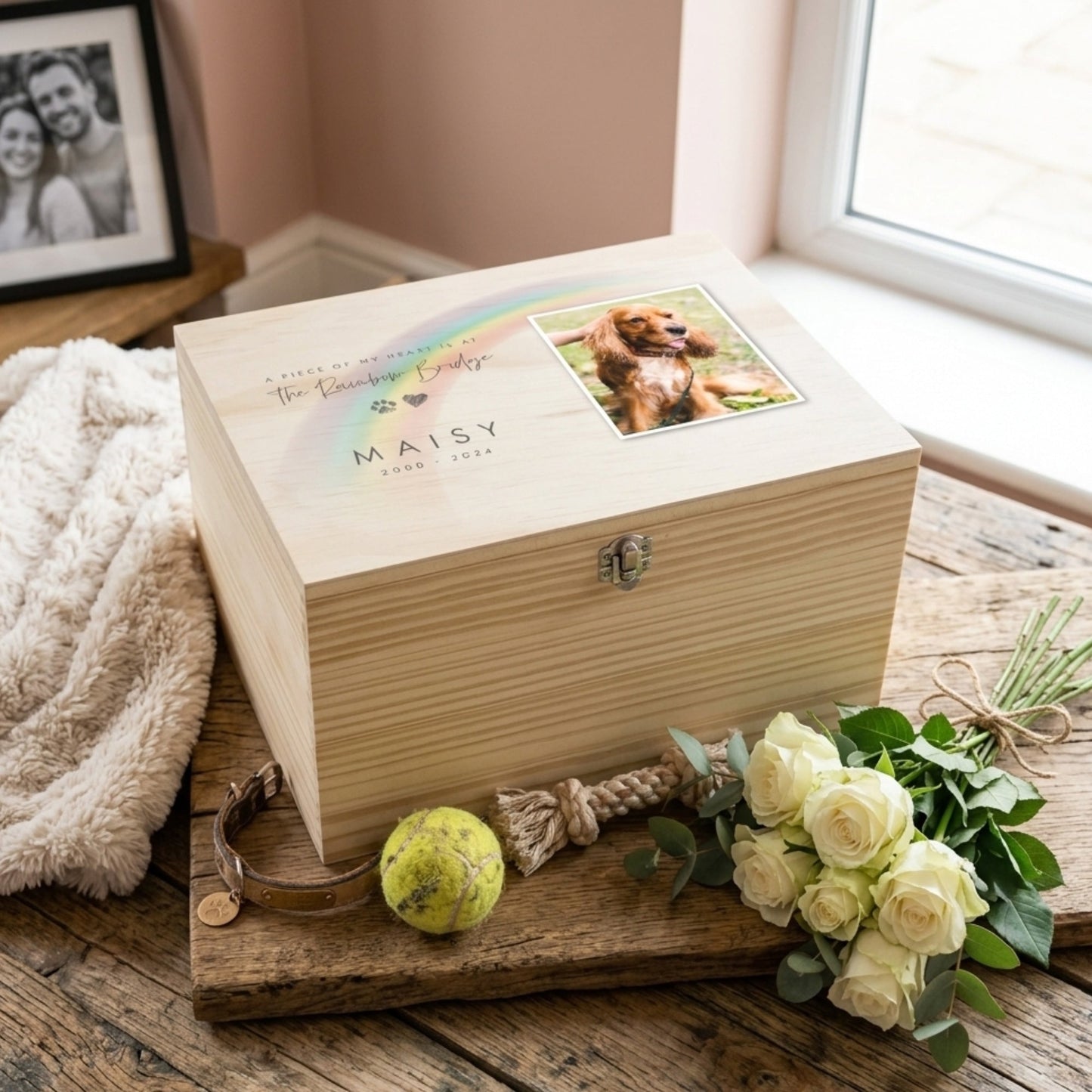 Personalised Soft Rainbow Bridge Photo Pet Keepsake Box - 5 Sizes (16cm | 20cm | 26cm | 30cm | 36cm)