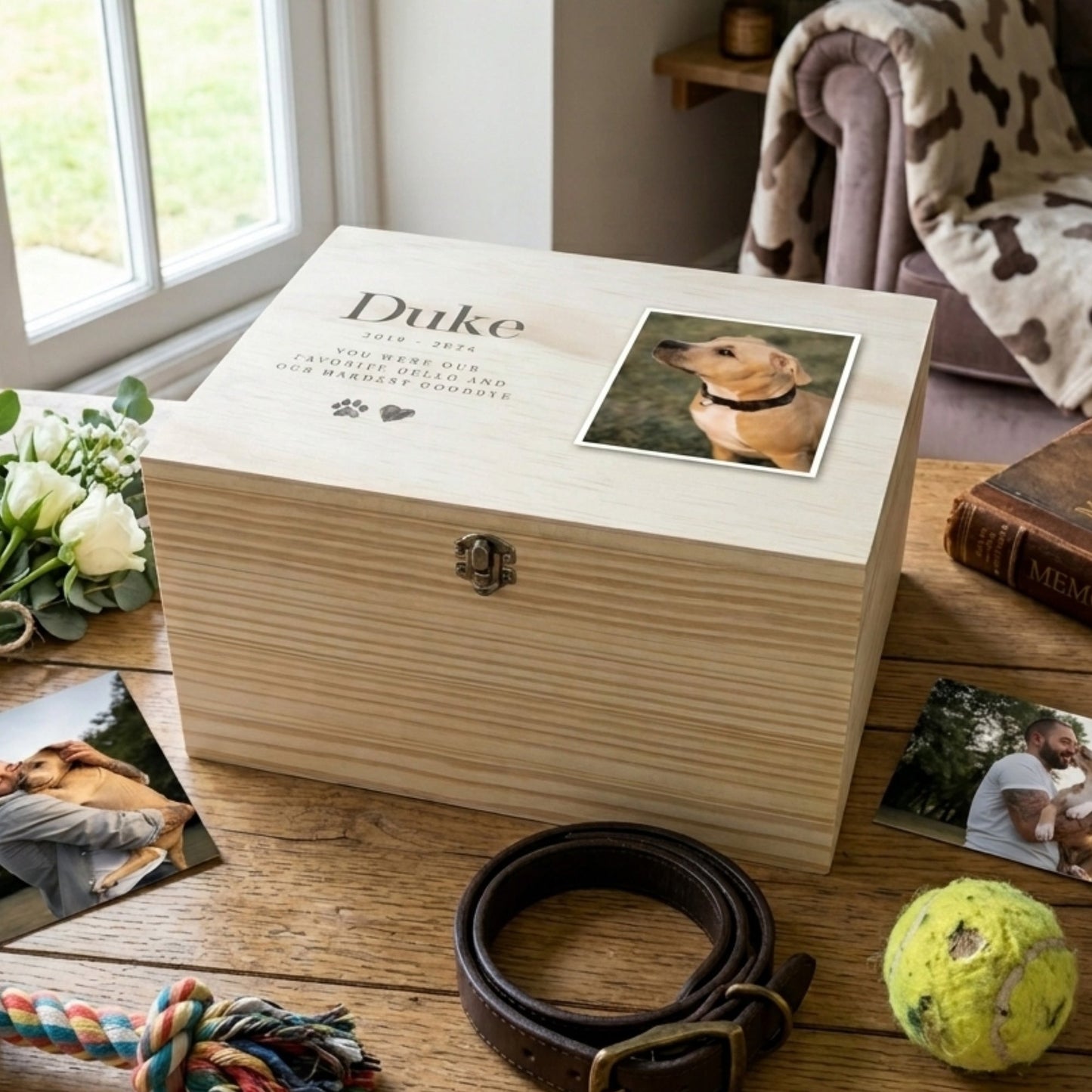Personalised Sketch Photo Pet Memorial Keepsake Box - 5 Sizes (16cm | 20cm | 26cm | 30cm | 36cm)