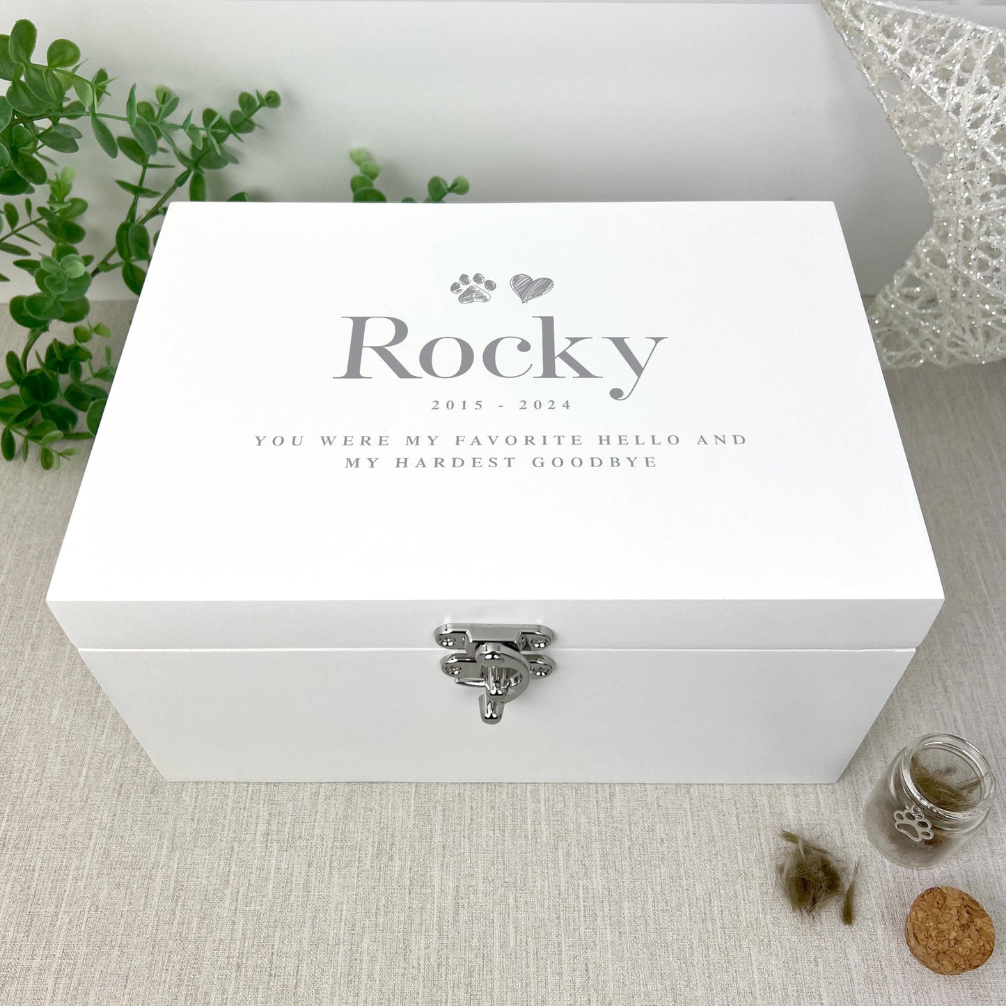 Personalised Sketch Pet Memorial White Wooden Keepsake Box - 3 Sizes (22cm | 27cm | 30cm)