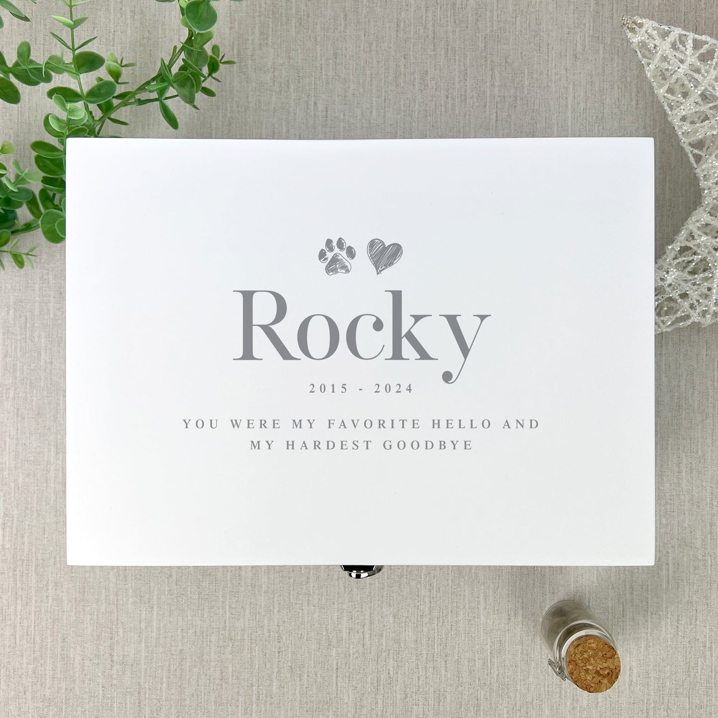 Personalised Sketch Pet Memorial White Wooden Keepsake Box - 3 Sizes (22cm | 27cm | 30cm)