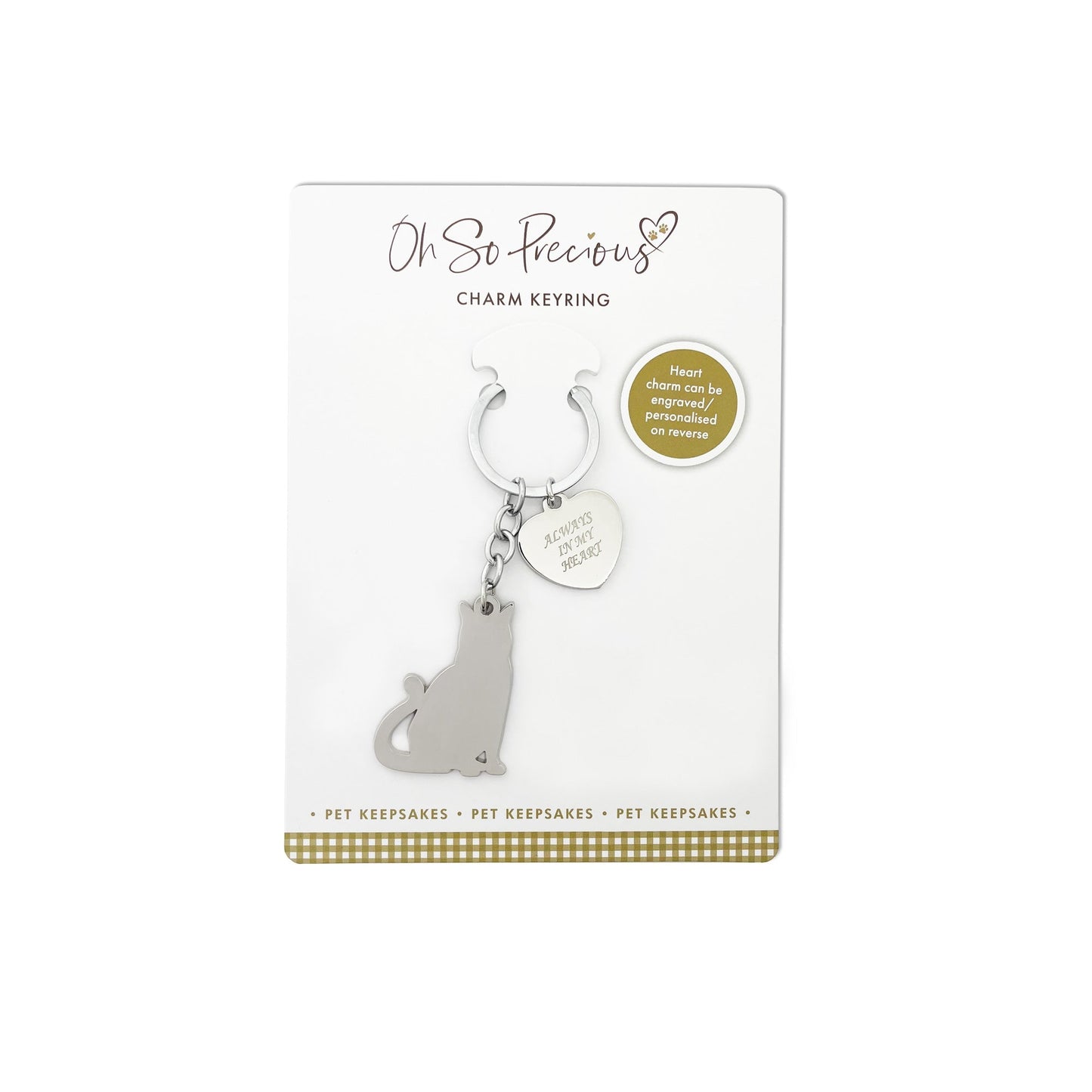 Always In My Heart Charm Cat Memorial Keyring - Oh So Precious