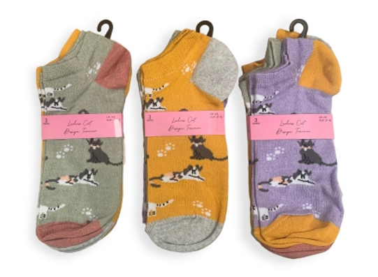 Pack of 3 cat design trainer socks