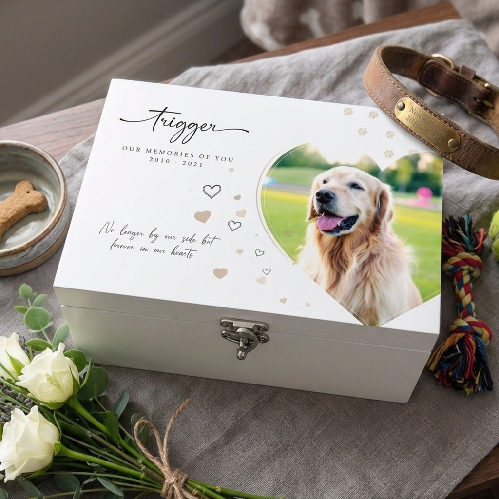Personalised Pet Photo Memorial White Wooden Keepsake Box - 3 Sizes (22cm | 27cm | 30cm)