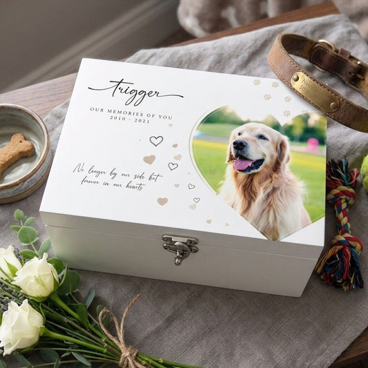 Personalised Pet Photo Memorial White Wooden Keepsake Box - 3 Sizes (22cm | 27cm | 30cm)