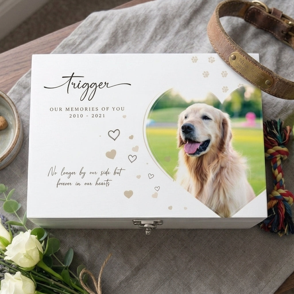 Personalised Pet Photo Memorial White Wooden Keepsake Box - 3 Sizes (22cm | 27cm | 30cm)