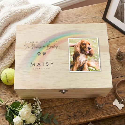 Personalised Soft Rainbow Bridge Photo Pet Keepsake Box - 5 Sizes (16cm | 20cm | 26cm | 30cm | 36cm)