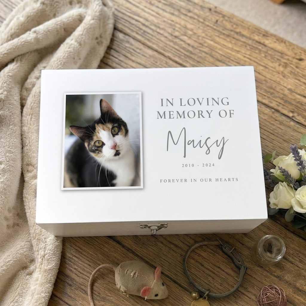 Personalised In Loving Memory Of Pet Photo White Wooden Memorial Keepsake Box - 3 Sizes (22cm | 27cm | 30cm)