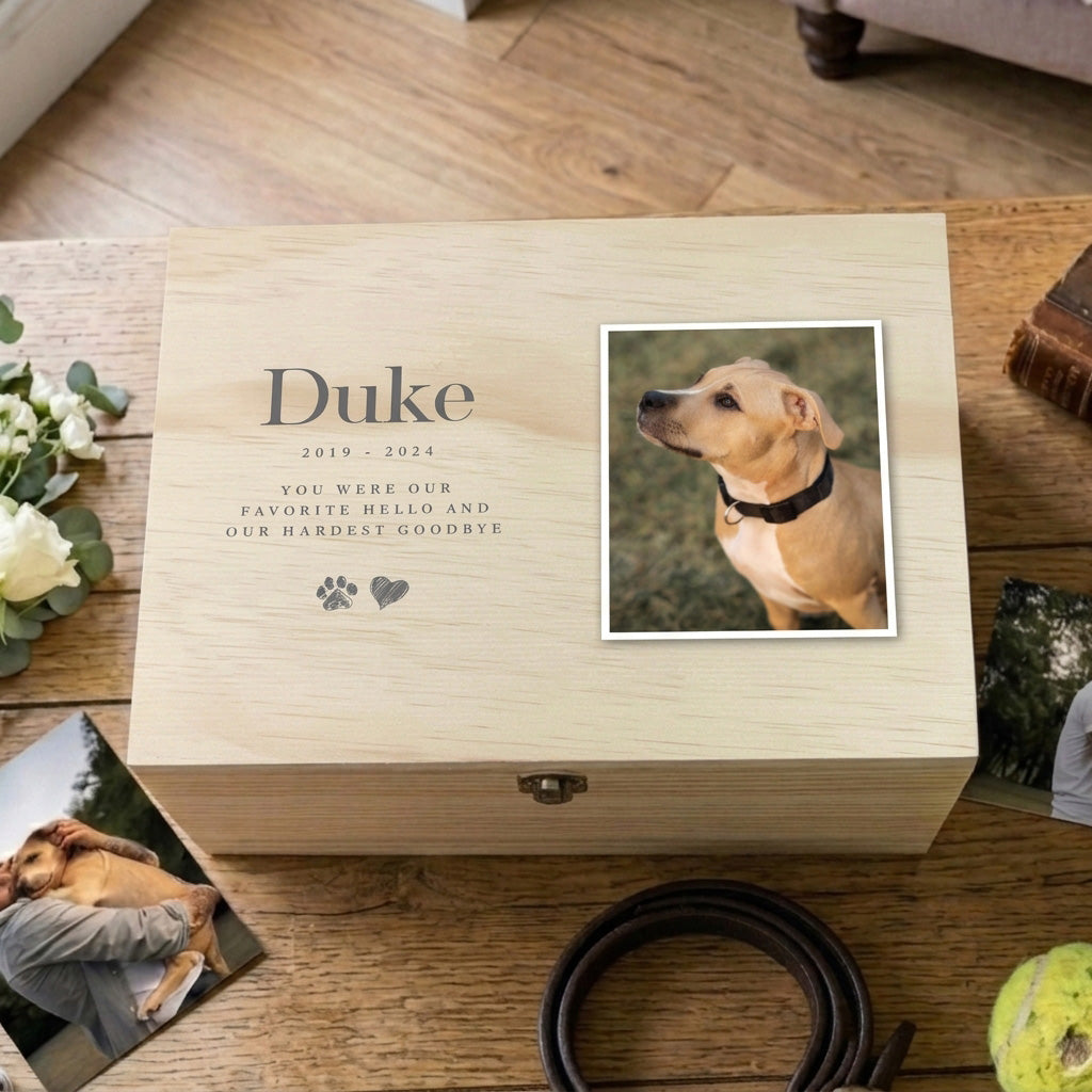 Personalised Sketch Photo Pet Memorial Keepsake Box - 5 Sizes (16cm | 20cm | 26cm | 30cm | 36cm)