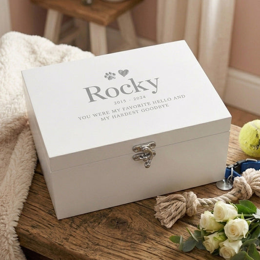 Personalised Sketch Pet Memorial White Wooden Keepsake Box - 3 Sizes (22cm | 27cm | 30cm)