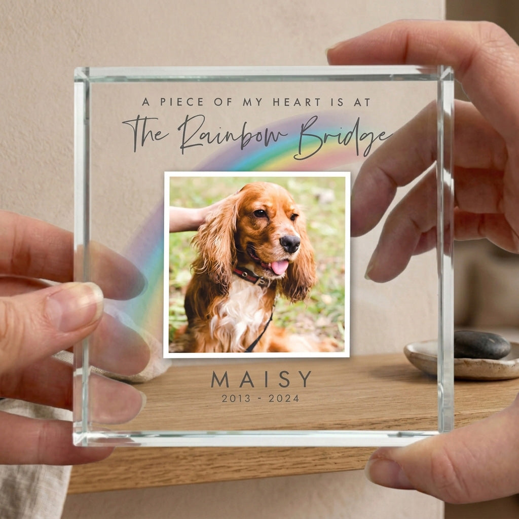 Personalised Pet Memorial Rainbow Bridge Photo Crystal Token