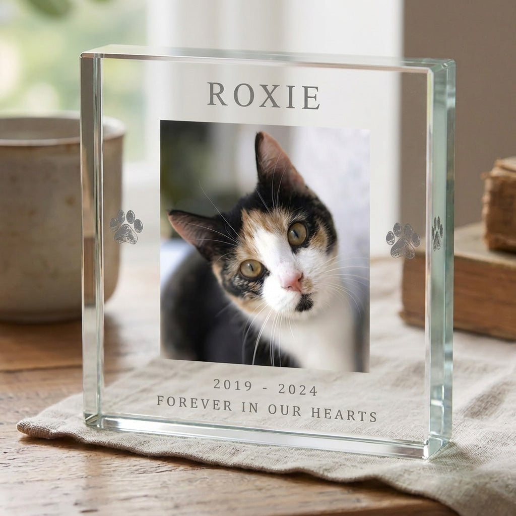 Personalised Pet Paw Prints Memorial Photo Crystal Token