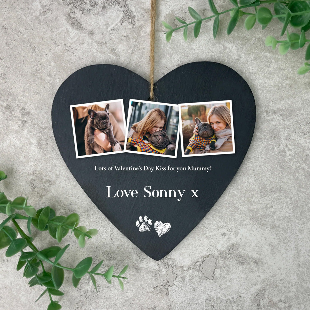 Personalised Pet Photo Slate Hanging Heart Decoration 15 x 16cm